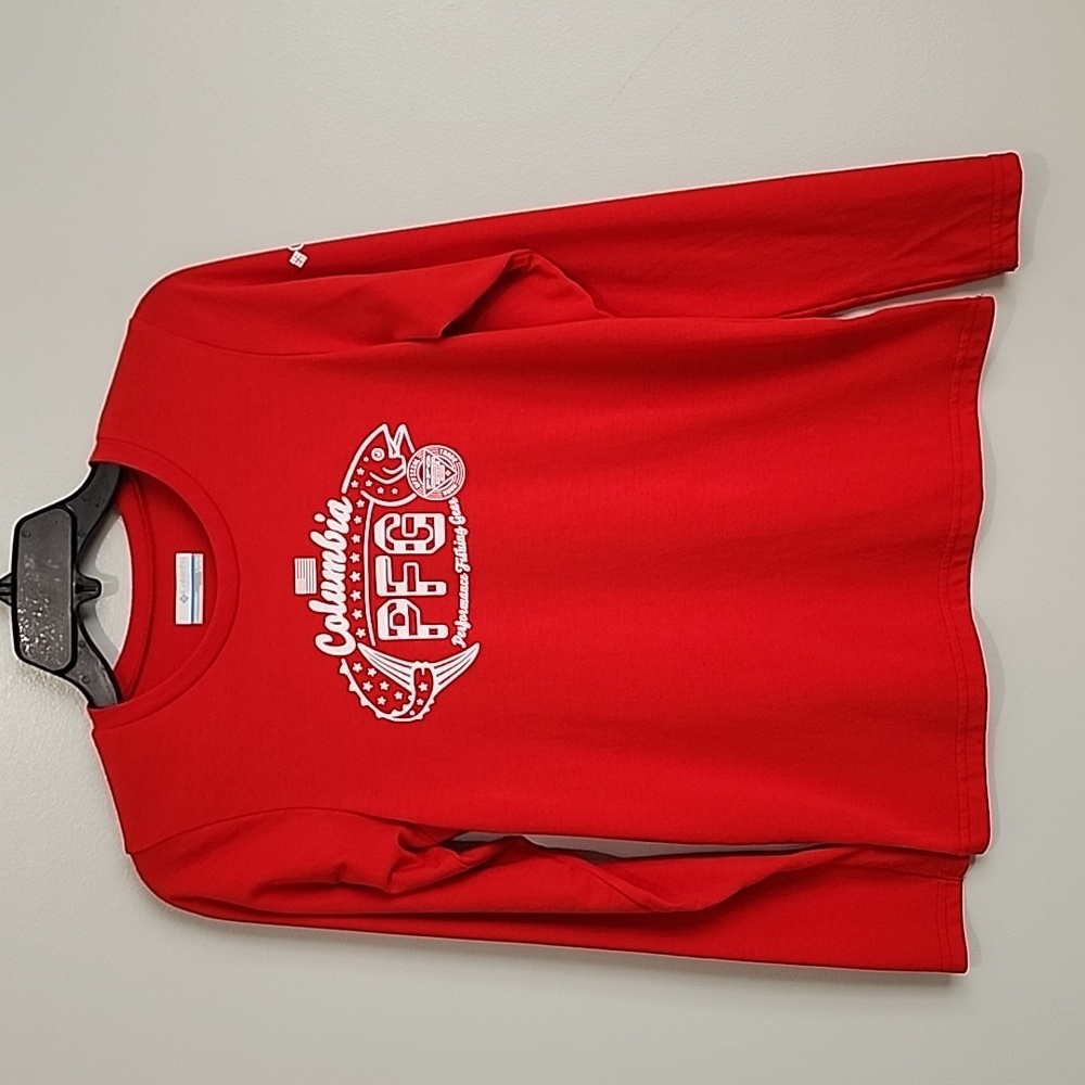 Columbia PFG Boys 14-16 Long Sleeve Shirt Red/White